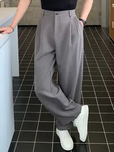 Men's Pleated Wide Leg Dress Pants, Casual Loose Straight Leg Trousers, Soft Wrinkle Resistant Daily Commute Casual Suit Pants