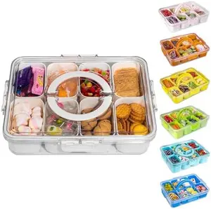 Divided Snack Serving Tray with Lid and Handle travel Snackle Box Charcuterie Container Portable Storage Organizer for Candy, Fruits, Nuts, Snacks 1Pack White Kitchen Utensils