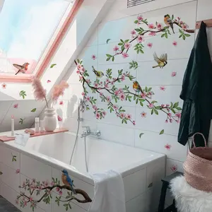 Bird & Flower Pattern Wall Sticker, 4 Counts/set Self Adhesive Wall Decal, Decorative Sticker for Home Bathroom Living Room Bedroom, Ornaments