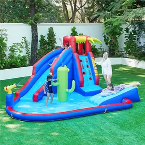 Yaheetech Inflatable Water Slide, Blow Up Water Slide Park Castle for Kids Aged 3-10 w/Splash Pool, Water Cannon, Ring Toss, Basketball, Surfboard, Climbing Wall and 520W Blower