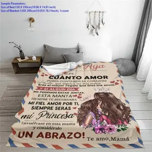 Spanish Healing Messages Blanket, Mom To Daughter Love Letter Design, Thanksgiving Gift, Soft Polyester Fabric, Perfect For Naps, 1pc,Mother's Day Gift, Birthday Gift, Gift For Her, Gift For Him