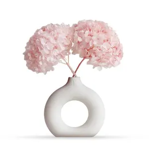 Le Cannelé Forever Hydrangeas Vase - Round Porcelain Decor with Real Hydrangea Branches