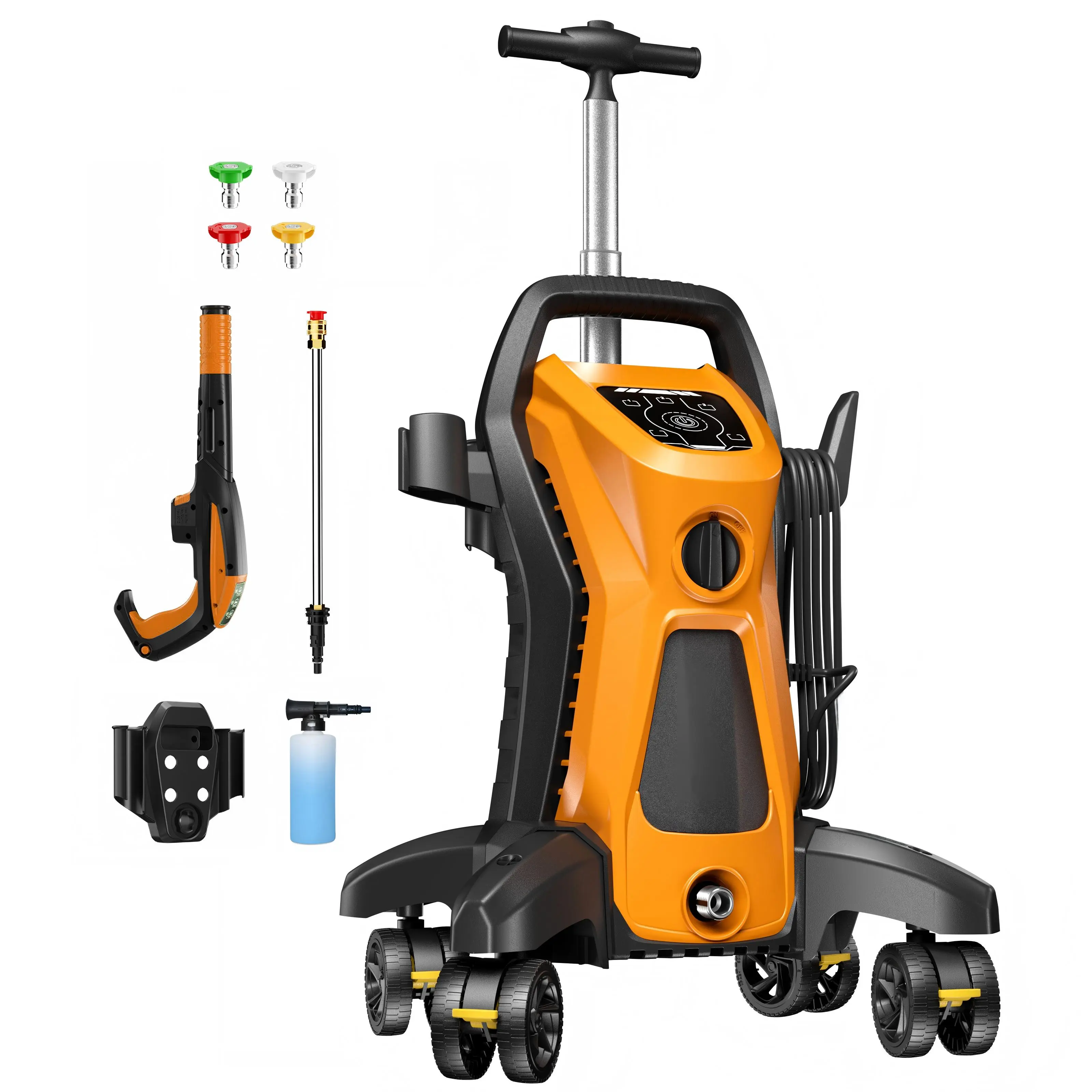 Electric Pressure Washer 5650PSI MAX 3.9GPM with Adj-15-Level Touch Screen, 4 Anti-Tipping Wheels and Pressure Control Spray Handle for Motorcycle, Deck, Yard, Stair, Wall, Sidewalk, Pool, Boat cleaning