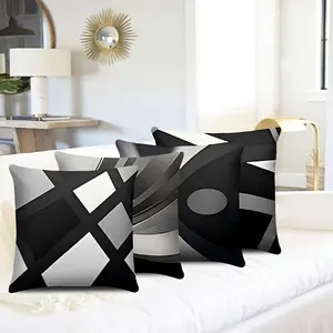 Four black throw pillow covers, modern abstract grey stripes, grey and white, perfect for home decoration, ideal gift for art lovers, Bedroom Decorative Accessories, double sided printed polyester material without pillow core