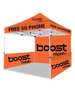10×10 Ft Boost Mobile Branded Pop-Up Canopy Tent with Side & Back Walls – Outdoor Advertising Display Tent