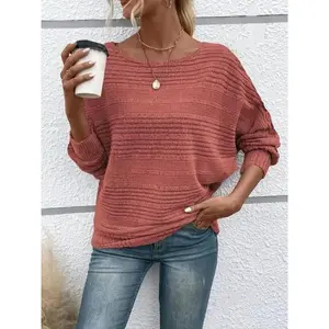 Women’s round-neck batwing-sleeve T-shirt, autumn–winter casual long-sleeve crewneck T-shirt, fashionable women’s knitwear for everyday wear GARMENTARY