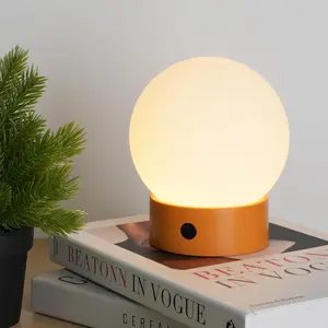Small Cute Cordless Table Lamp Rechargeable,  Operated Shower Lamp , Touch Dimmable Globe Ambient Light for Outdoor/Bedside/Patio/Dining (Orange)