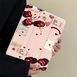 Retro Cherry Collage iPad Protective Case, Tablet Casing, Protective Cover Auto Wake/sleep, Anti-Drop Scratch-Resistant, Transparent Acrylic Back, Fits iPad 7.9/10.2/10.5/10.9/11/12.9 inch, Shock-resistant Full Cover Protective Case