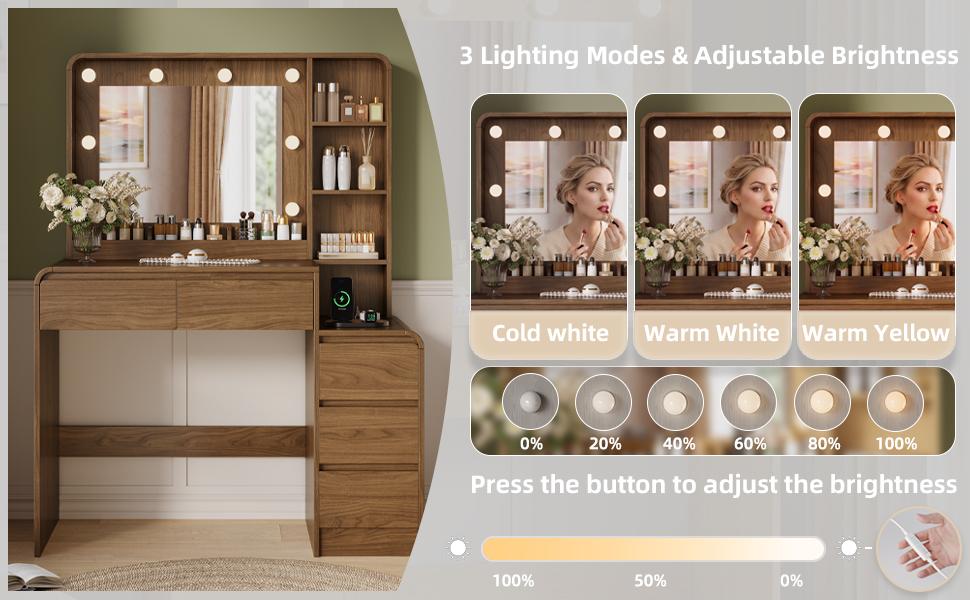 TOKSOM Modern Freestanding Makeup Vanity Desk - 35.4" Tabletop, 19.2" Bright LED Built-In Lights Elegant Mirror, 5 Drawers, 6 Open Shelves, Charging Station for Women - Bedroom Indoor Furniture Vanities, Built-In Lights Makeup Vanities TOKSOM Modern Freestanding Makeup Vanity Desk - 35.4" Tabletop, 19.2" Bright LED Built-In Lights Elegant Mirror, 5 Drawers, 6 Open Shelves, Charging Station for Women - Bedroom Indoor Furniture Vanities, Built-In Lights Makeup Vanities