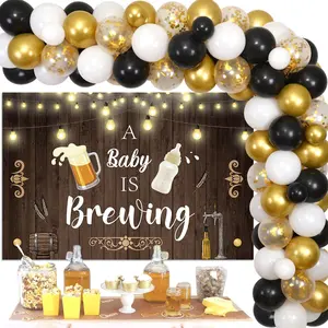 1Set A Baby is Brewing Baby Shower Decorations Beer  Black and Gold Balloon Garland with Backdrop Diaper Party Decorations for Gender Reveal Pregnancy Celebration