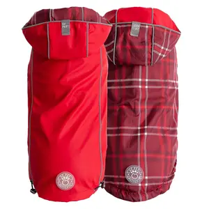 Reversible Dog Raincoat - Red/Plaid Dog Rain Jacket