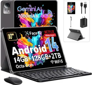10.1 Inch 2-in-1 Android Tablet 2026, 4G LTE Dual SIM Phone Tablet with Keyboard & Mouse, 14GB+128GB (1TB Expandable), Octa-Core, 5G WiFi, 7000mAh Battery, Face Unlock, Full Case Included