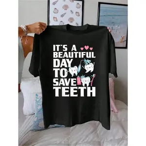 100% Cotton Beautiful Day To Save Teeth - Dentist Dental Assistant DDS T-Shirt graphic tees men crop tops summer outfits for men summer tops T-Shirt