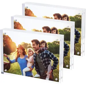 Picture Photo Frame 5x7 inches (3 Pack), Clear Glass Like, Double Sided Frameless Desktop Floating Display, Free Standing, Easy to Change