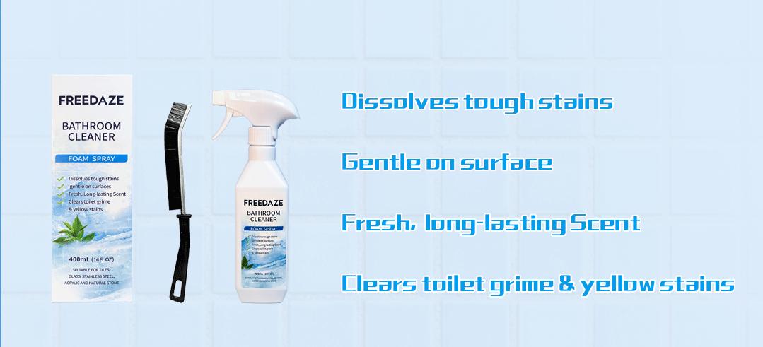 FREEDAZE Hard Water Stain Remover & Soap Scum Cleaner for Shower Glass, Bathtub & Tile - Bathroom Cleaning Spray with Brush | Heavy Duty Grout Cleaner