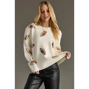 Cream Sequin Footballs Sweater
