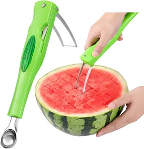 Watermelon  - 3 in 1 Watermelon  Slicer Tool - Foldable Watermelon Slicer - Fruit  for Kitchen Gadgets - Stainless Steel Watermelon  - Melon Baller Scoop