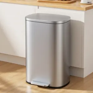 13 Gallon/50 Liter Trash Can for Kitchen, Fingerprint Proof Stainless Steel Kitchen Garbage Can with Removable Inner Bucket and Hinged Lids, Pedal Rubbish Bin for Home Office