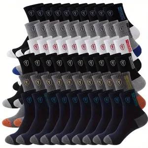 Men's Mid-Length Athletic Socks - Soft Breathable Sweat Absorbent Sock Packs (25-50 Pairs) for Spring & Autumn Daily Use, Baseball, Athletic Sock