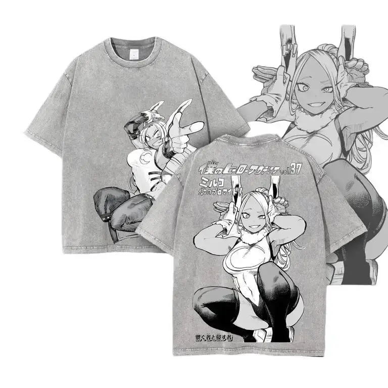 Retro Vintage Limited Mirko Boku No Hero Ver 3 – My Hero Academia Anime Double Printed Washed Tee – Unisex Oversized Anime Manga Acid Washed Lightweight Cotton T-Shirt, Comfortable Casual Wear