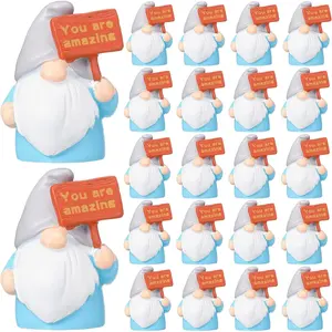 24 Pcs Mini Resin Gnome Figurine Bulk Miniature Tiny Fairy Gnome Figurine Inspirational Appreciation Statue with Motivational Word for Office Table Employee Supplies