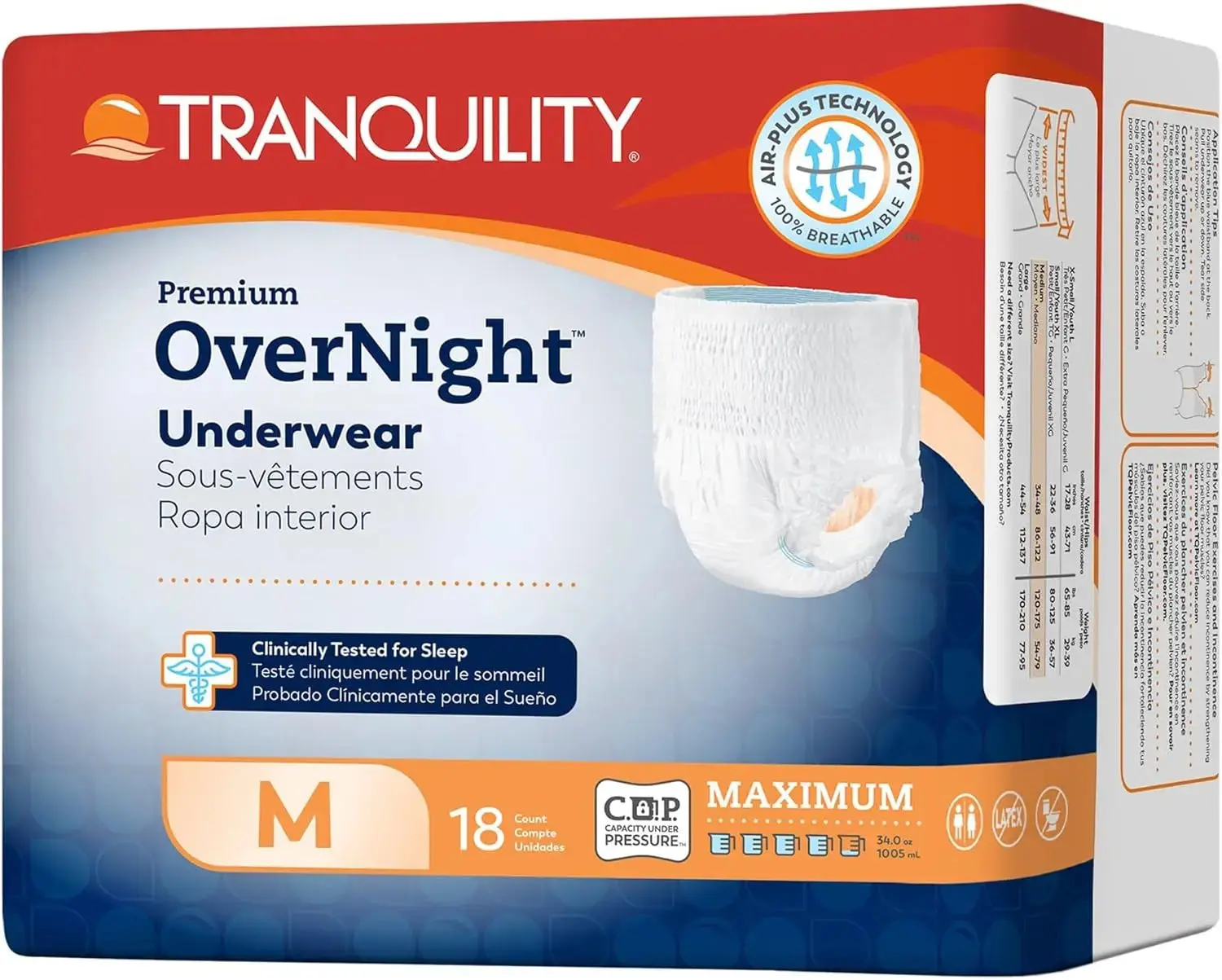Tranquility Premium Overnight Incontinence Underwear - Medium , #2115 Daily Moisture Peach