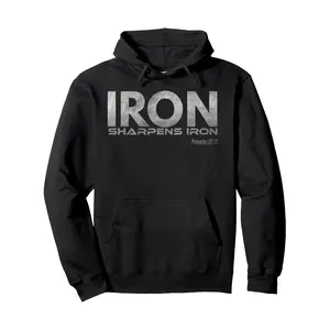 Men's Hoodies  "Iron Sharpens Iron" Hoodie - Casual Black Pullover with Verse Reference,Long Sleeve, Machine Washable, Pullover Hoodie