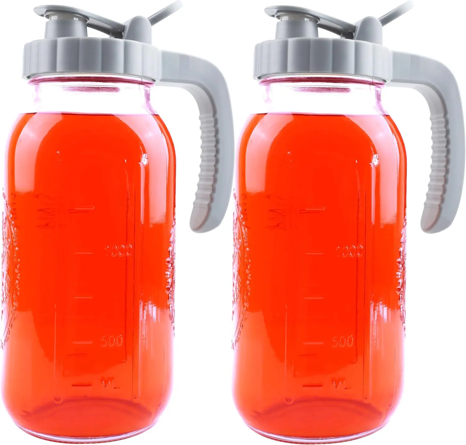 64 Oz Mason Jar Pitcher With Lid 2 Set Wide Mouth Half Gallon Glass Pitchers 2 Quart Cold Boiling Water Jug For Coffee,Lemonade, Iced ,Homemade Drinks,Milk,Juice Storage Container For Refrigerator