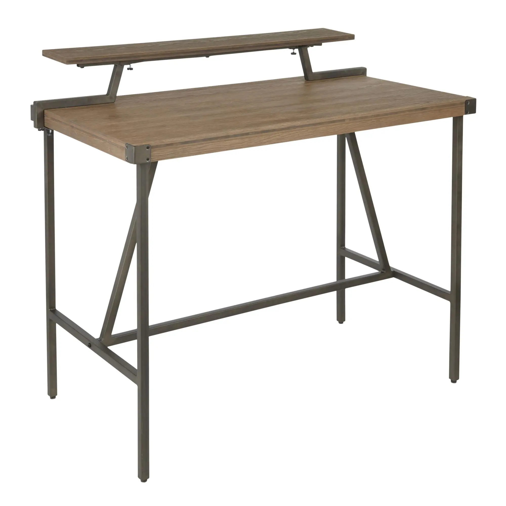 Brown Wood-Pressed Grain Bamboo Counter Table with Antique Metal Base