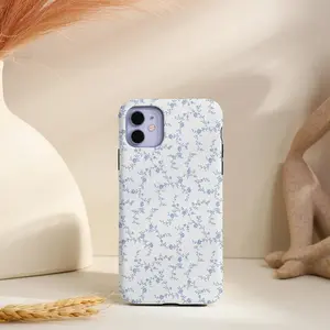 Bridgerton Vintage Elegant Blue Ivory Floral Tough Phone Case Regency Romancecore Modern Trendy Beautiful Style for iPhone 11 12 13 14 15 16 17