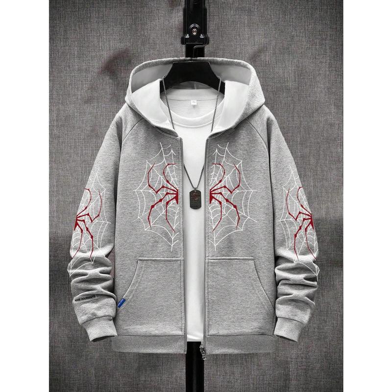 Boys' Spider Web Printed Pattern Hoodie Zipper Cardigan Sweater Hooded Sweatshirt Fleece Printed Casual Outdoor Pocket Sports Pants for Kids Ages 8-16 Years Old B2702