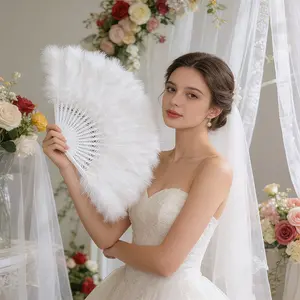 Handheld Foldable Feather Accessory, Women Adult Clothing Decoration, Halloween Tea Party Feather Hand Fan, Role Play Prop, Holiday Equipment