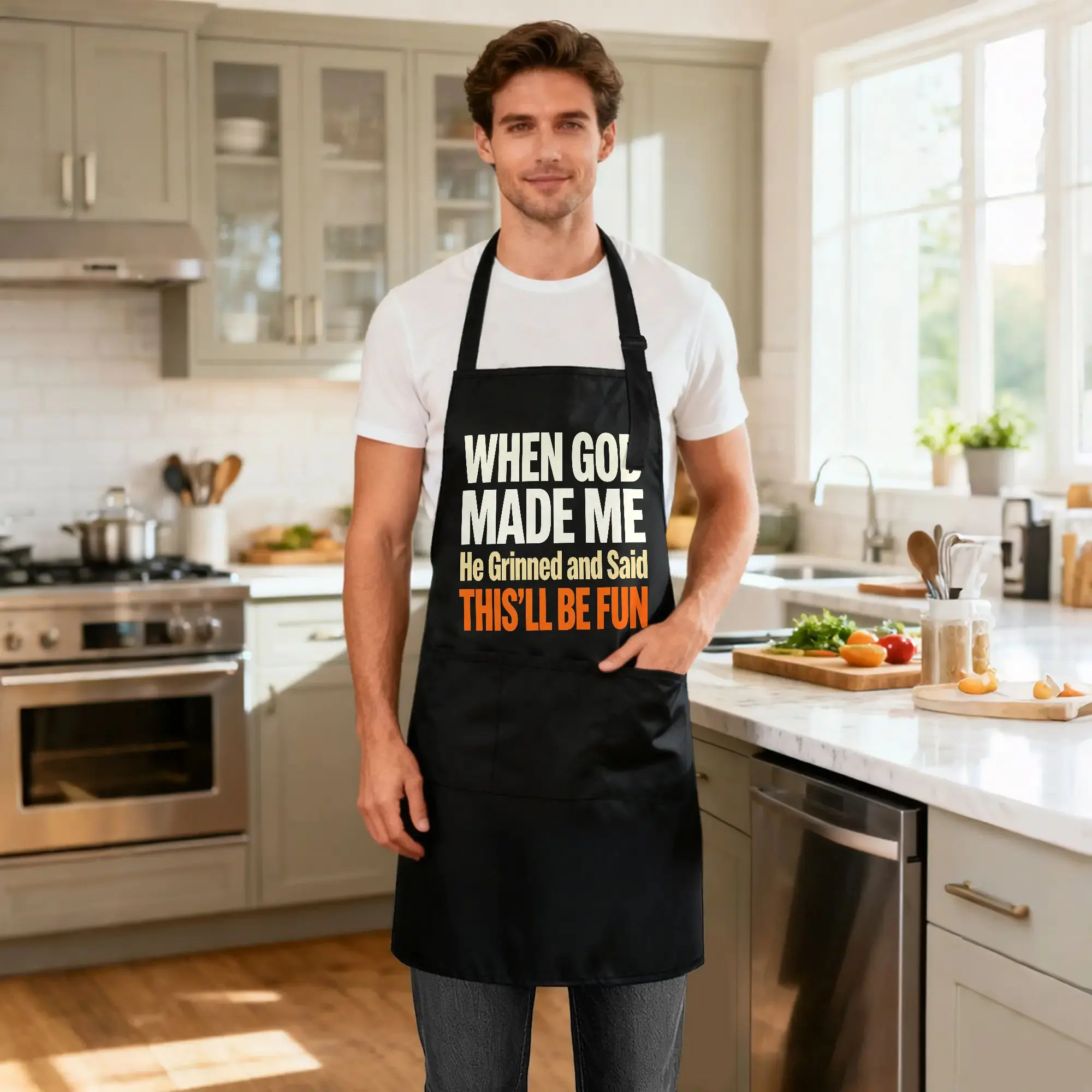 Funny Cooking Aprons for Men with 3 Front Pockets, Adjustable Kitchen Apron for Baking Grilling & DIY Projects, Chef Gifts for Husband Dad Wife Mom Birthday Christmas