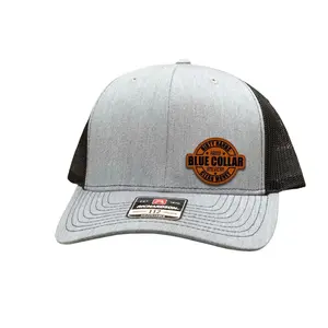 Proud American Blue Collar Leather Patch Trucker Hat - Snapback Cap, Bold Workwear Pride Hat, Viral Gift For Lineman, Welder, Mechanic & Hardworking Dads