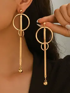 Creative Elegant Geometric Round and Bar Shape Pendant Earrings for Women, Hoop Earrings, Fashionable Daily Wear Jewelry, Unique Ball-Shaped Design