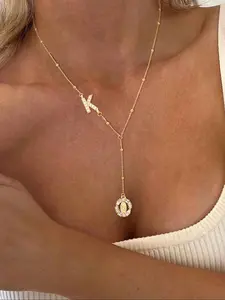 Women's Elegant Zirconia Mary Mama Initial Pendant Necklace, Stainless Steel Beaded Chain, Fashion Jewelry for All Seasons, Microset Design, Initial Letter Necklace