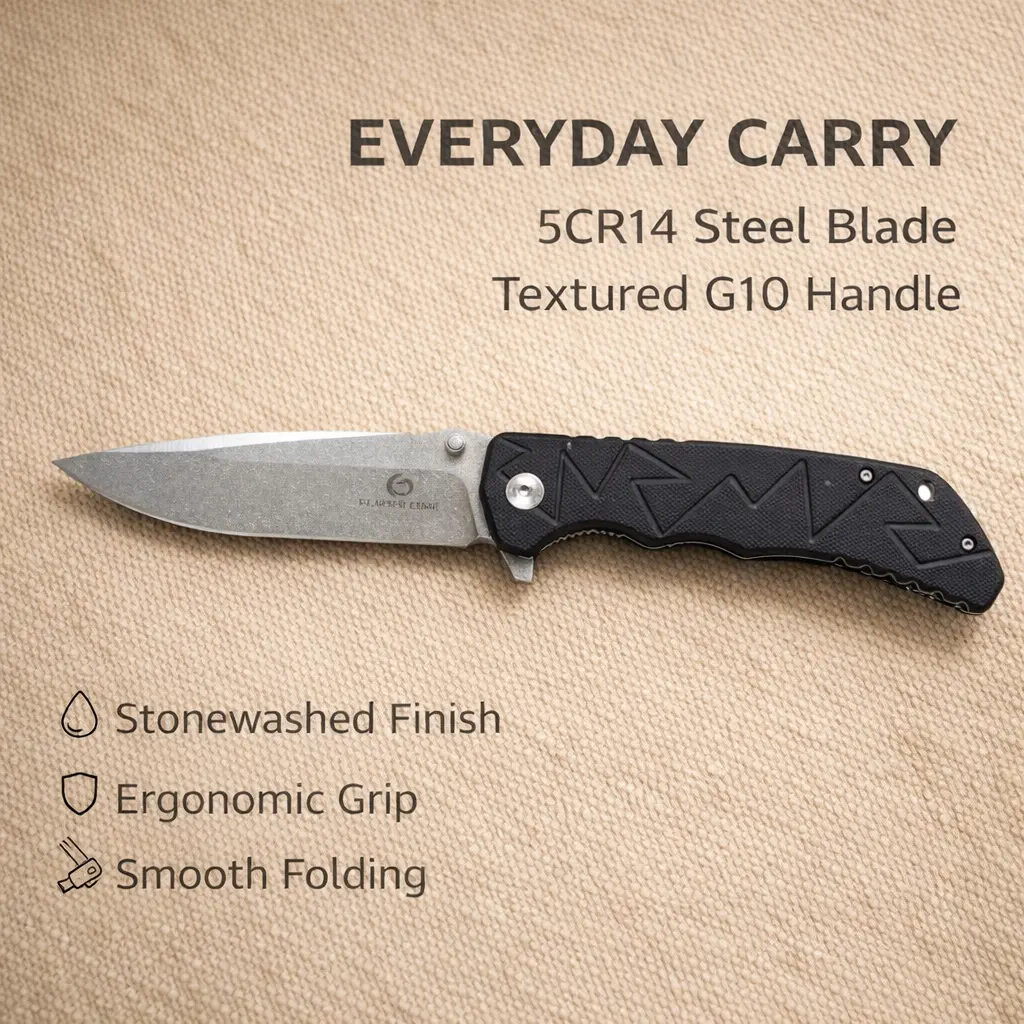 Lightweight Folding EDC Knife – 5CR14 Steel Blade with Textured G10 Handle for Outdoor & Daily Utility
