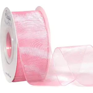Rose Pink Sheer Organza Ribbon,1-1/2 Inches x Continuous 50 Yard Use for Gift Wrapping,Bouquet Wrapping,Wedding Decoration,All Crafting and Sewing