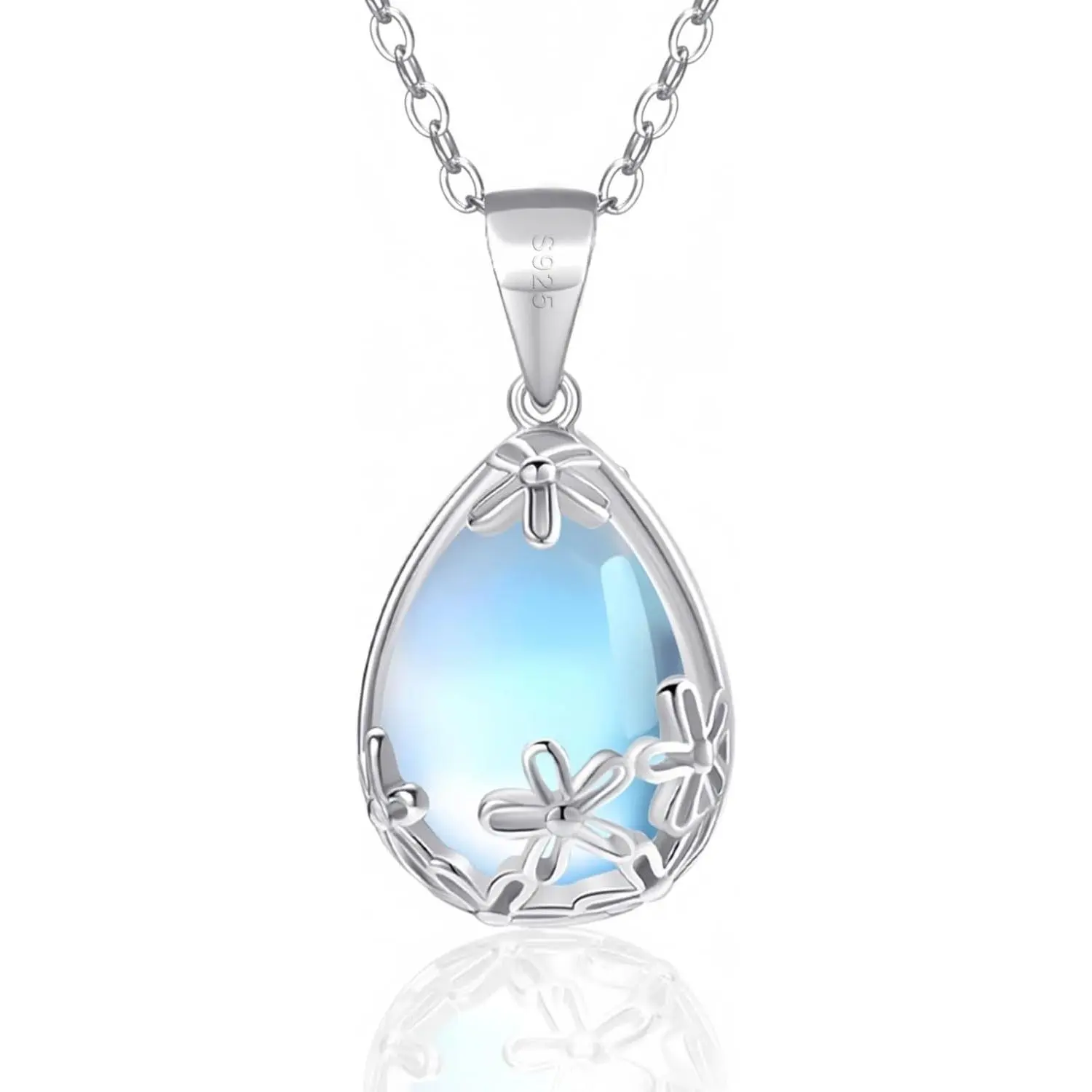 Elegant Daisy Moonstone Necklace for Women with 925 Sterling Silver Filigree Teardrop Pendant, 16in+2in Extension, Birthday Gift for Adults, Exquisite Craftsmanship, Female, Gift-Ready, Tear Drop