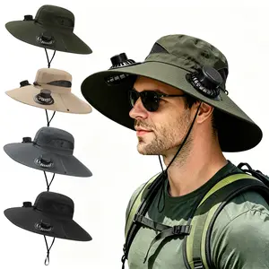 Solar-Powered Wide Brim Fishing Hat for Men & Women - Unisex Outdoor Cooling Sun Hat with Dual Fan, Ideal for Hiking, Camping & Fishing - Perfect Summer Gift