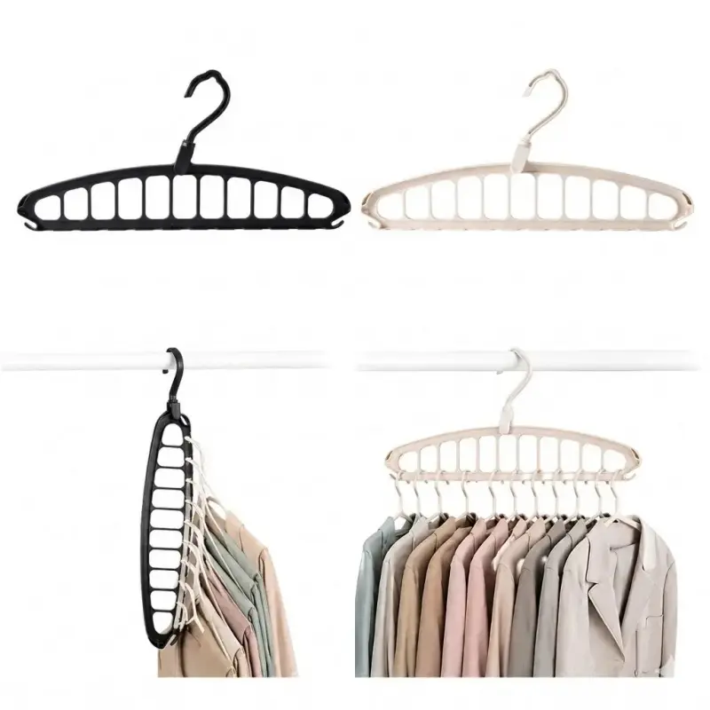 Rotatable Folding Clothes Hanger, 2 Count Modern Space-Saving Large-Capacity Rotating Clothes Hanger for Wardrobe & Dormitory, Bedroom Organizer Accessories, Household Items, Space Saving Hangers, Plastic Hangers, Storage Hangers-L