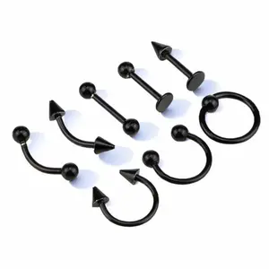 8 Piece Eyebrow and Lip Body Jewelry Set Anodized for Male and Female Daily Wear