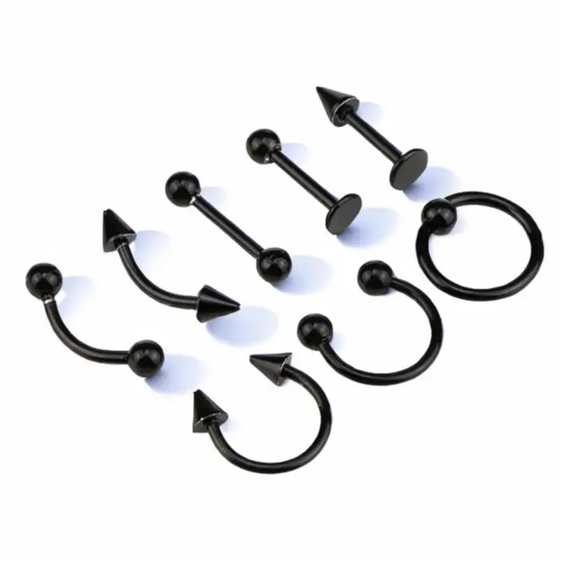 8 Piece Eyebrow and Lip Body Jewelry Set Anodized for Male and Female Daily Wear