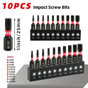 10 Pcs Wear and Impact-Resistant, Non-Slip Torx Screwdriver Bit Set, 25mm（T7 T8 T9 T10 T15 T20 T25 T27 T30 T40) with Black Base, Universal 1/4" Shank S2 Steel - Ideal for Handicrafts, Forestry Woodworking, Office and DIY Use