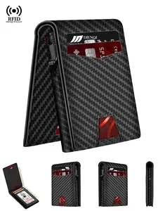 Men's Carbon Fiber Minimalist Wallet, RFID Blocking Credit Card Holder, RFID Card Slots, Magnetic Closure, Holds 12 Cards & ID, Ideal Gift for Him