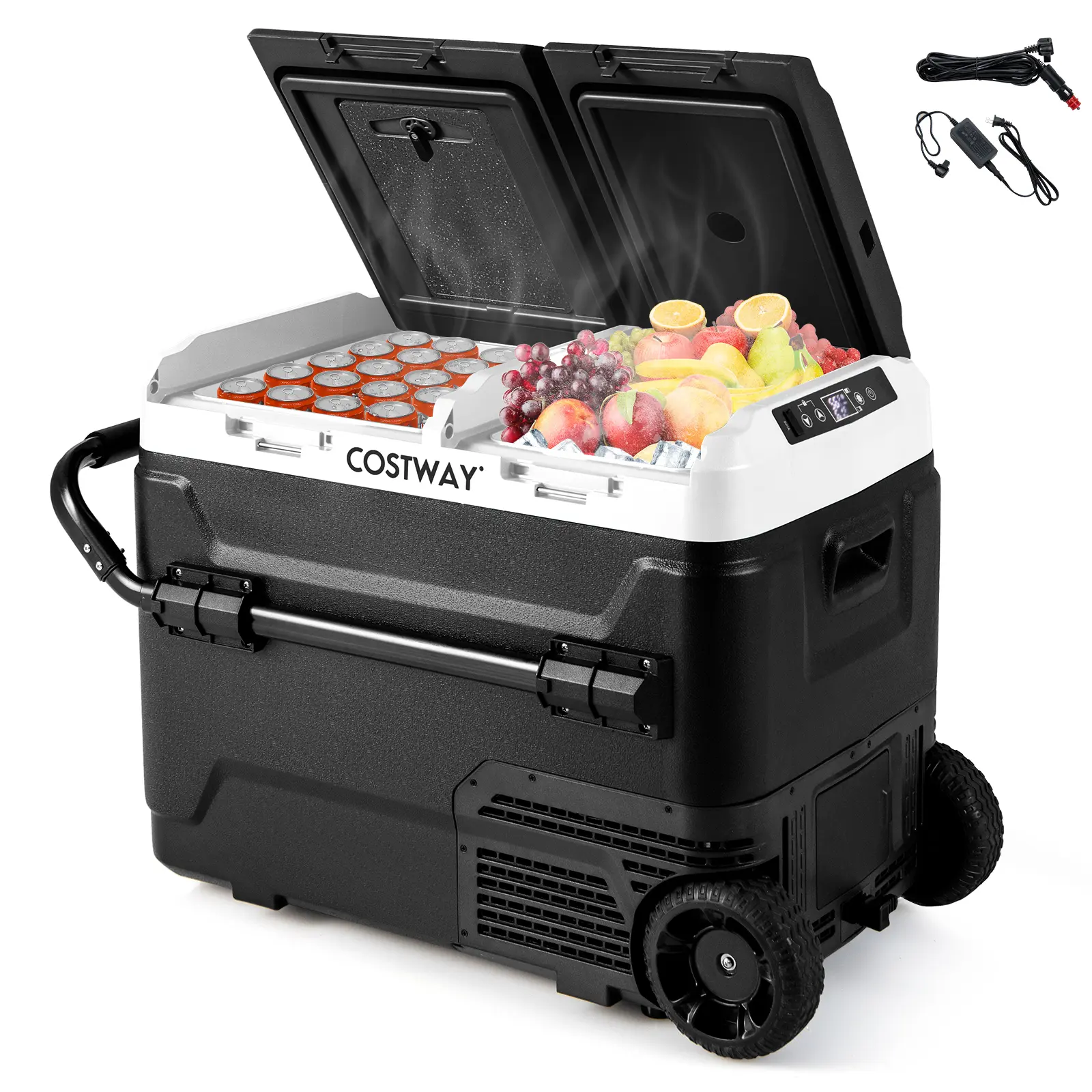 COSTWAY - Dual Zone 12V Car Refrigerator for Vehicles Camping Travel Truck RV Boat Outdoor and Home Use-Black