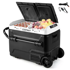 COSTWAY - Dual Zone 12V Car Refrigerator for Vehicles Camping Travel Truck RV Boat Outdoor and Home Use-Black