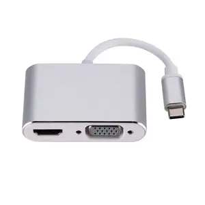 2 In 1 USB-C To HDMI+VGA Adapter, Type C to HDMI Video Converter, USB-C to HDMI+VGA Adapter For Laptop, Computer, Phone, Type C Ports