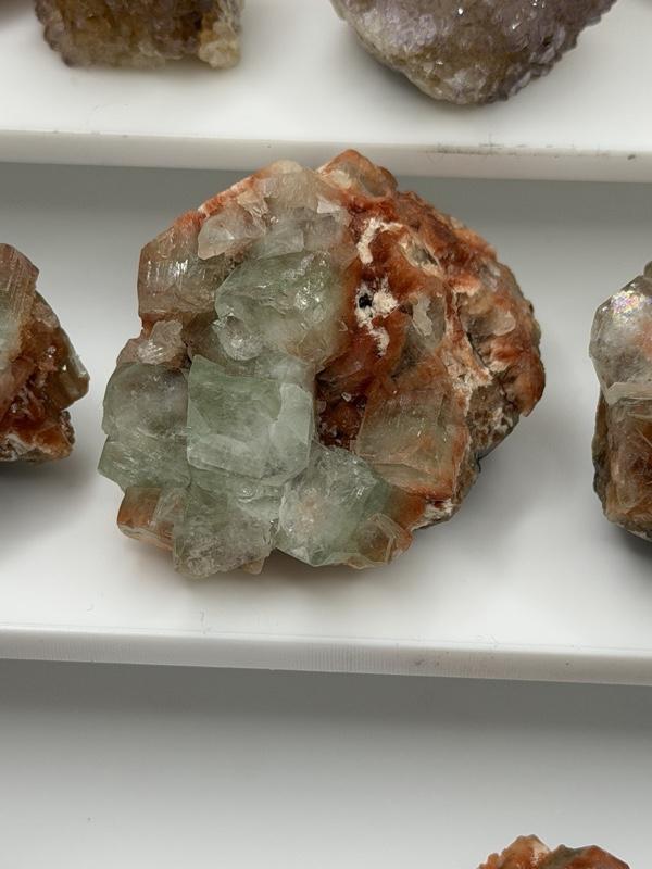 Premium Green Apophyllite Cube Stack on Peach Stilbite Premium Green Apophyllite Cube Stack on Peach Stilbite