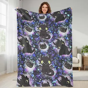 Toothless Dragon Flannel Blanket  Cute Night Fury Impression  Soft Lightweight Plush Warm  Perfect Throw for Couch  Bed  Sofa  Travel  Home Decor  Birthday Gifts and Family Gathering